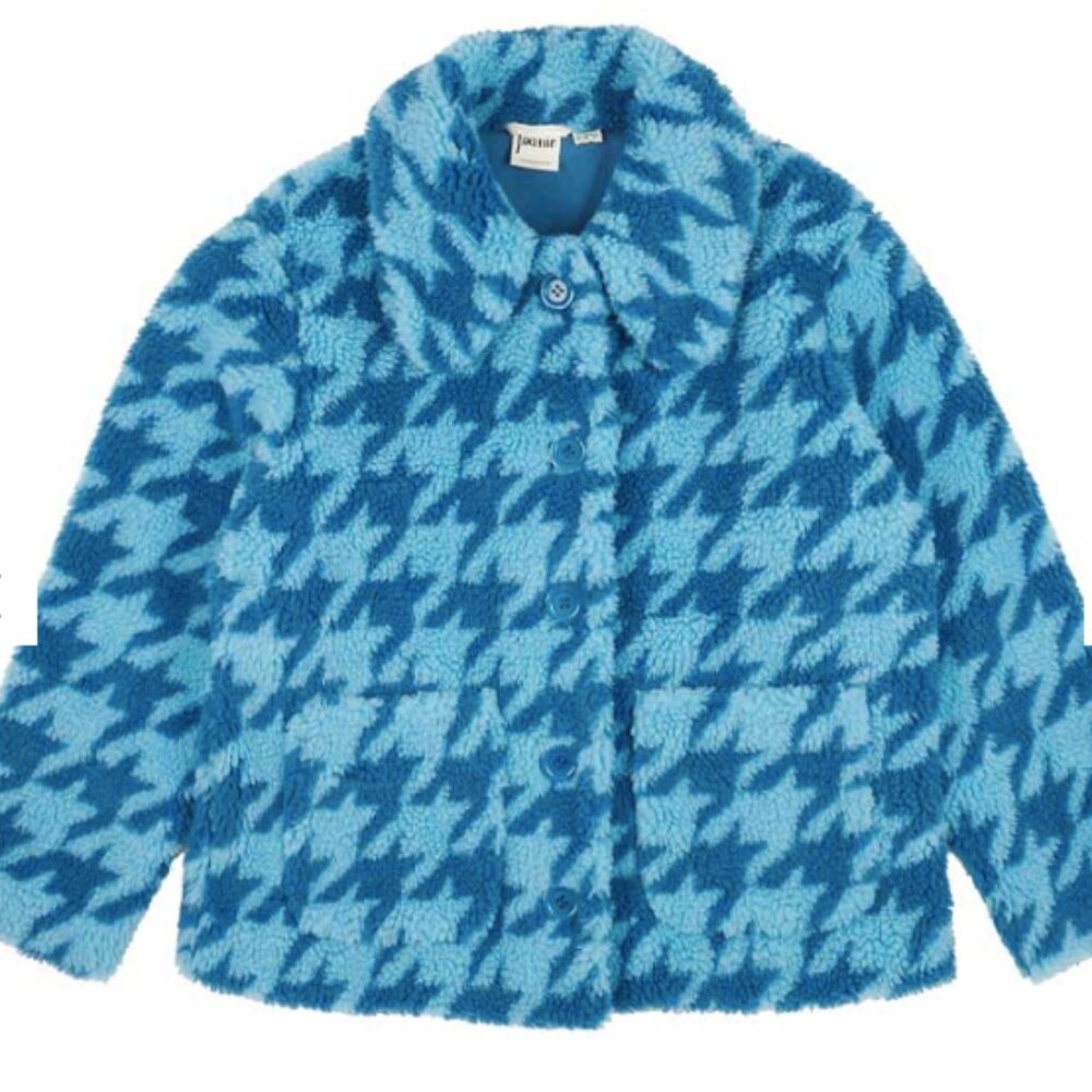 JOANIE Penelope Teddy Bear Fleece Coat - Blue Houndstooth (Size XL/XXL US 16-18)